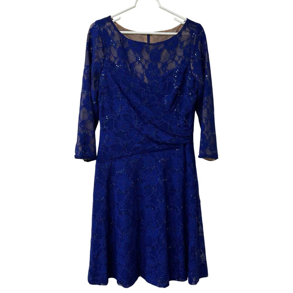 Lauren Ralph Lauren Womens Size 10 Royal Blue Sheer Top 3/4 Sleeve Sequin Dress